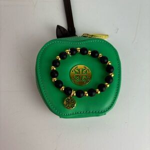 Rustic Cuff Girls stretch black bead bracelet & Erin Green Apple Wristlet
